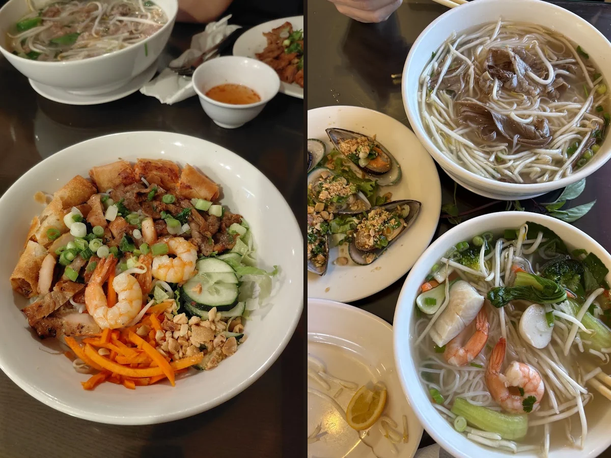 Simple Vietnamese dishes on a restaurant table.