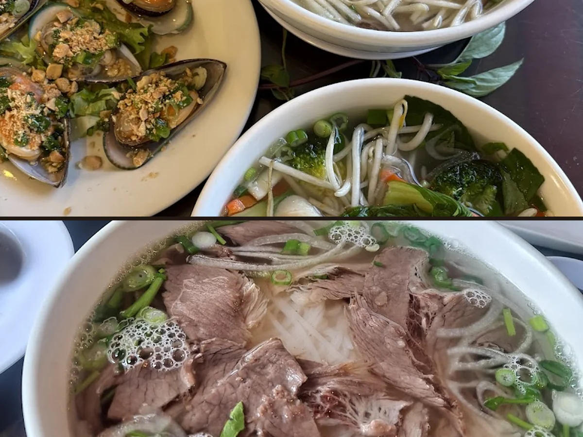 Simple Vietnamese dishes on a restaurant table.