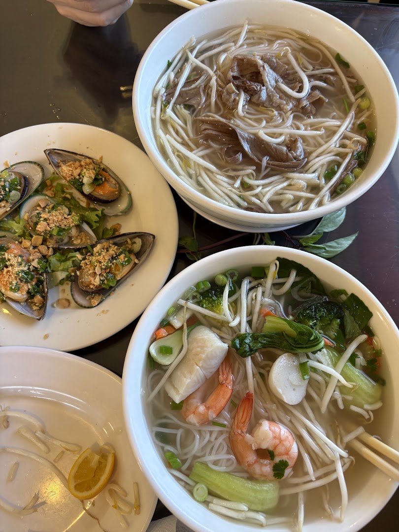 Simple Vietnamese dishes on a restaurant table.
